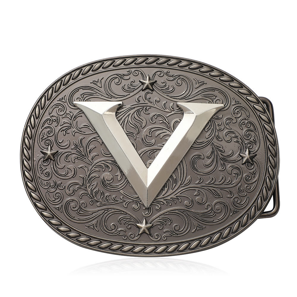 Cintura in pelle da uomo con fibbia argentata e iniziale fai da te senza tempo - V - Senza cintura - image 23