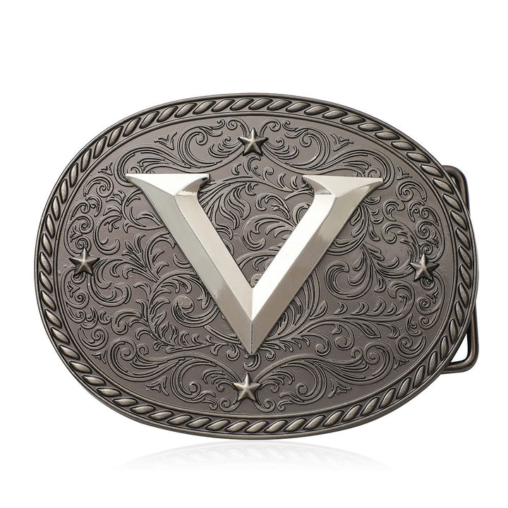 Cintura in pelle da uomo con fibbia argentata e iniziale fai da te senza tempo - V - Senza cintura - image 23