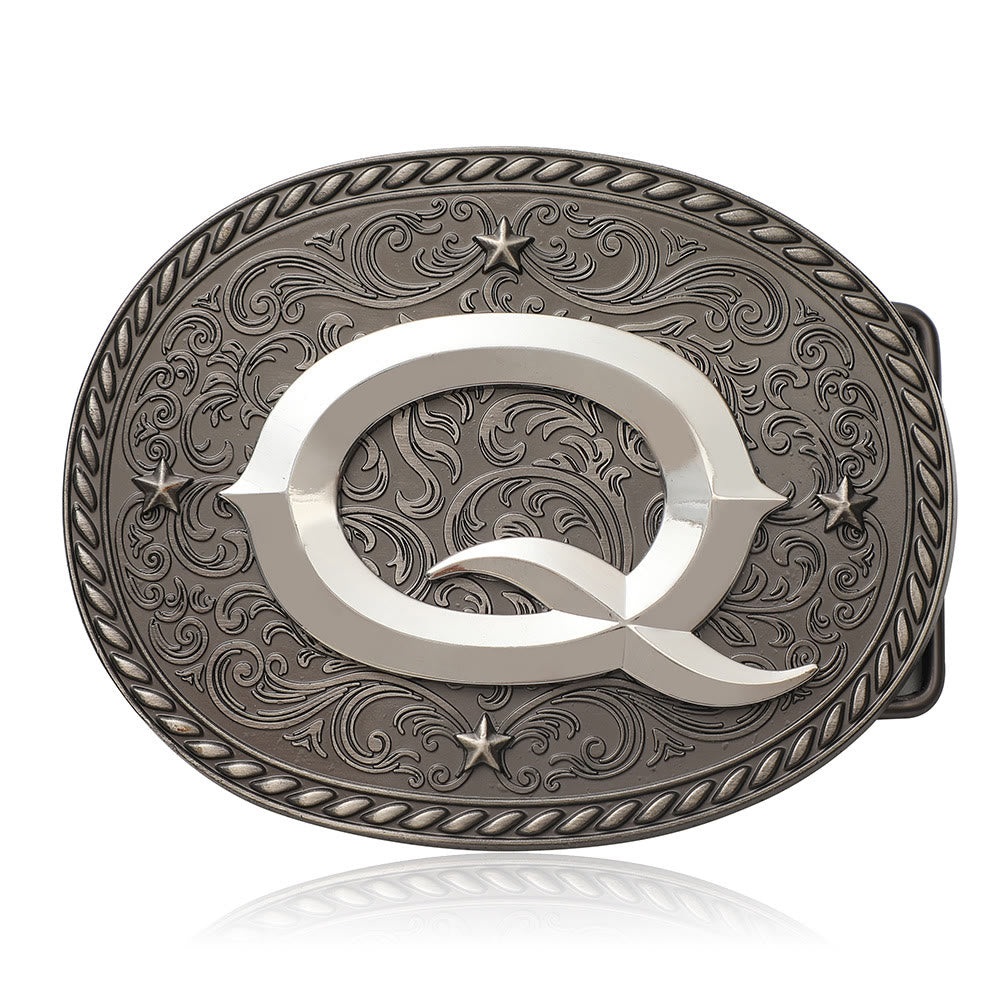 Cintura in pelle da uomo con fibbia argentata e iniziale fai da te senza tempo - Q - Senza cintura - image 18