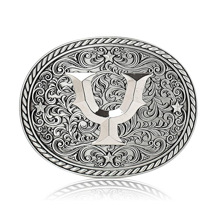 Cintura in pelle da uomo con fibbia argentata e iniziale fai da te senza tempo - Y - Senza cintura - image 27