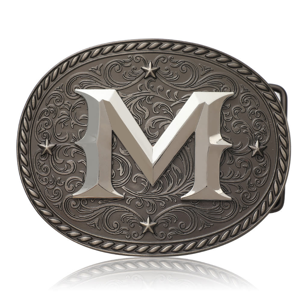 Cintura in pelle da uomo con fibbia argentata e iniziale fai da te senza tempo - M - Senza cintura - image 15