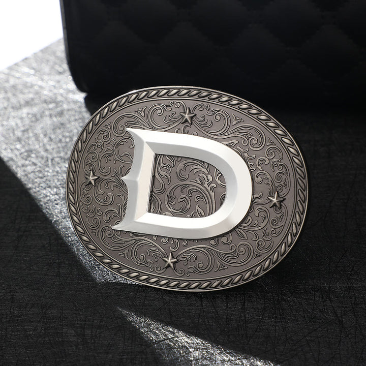 Cintura in pelle da uomo con fibbia argentata e iniziale fai da te senza tempo - D - Senza cintura - image 6