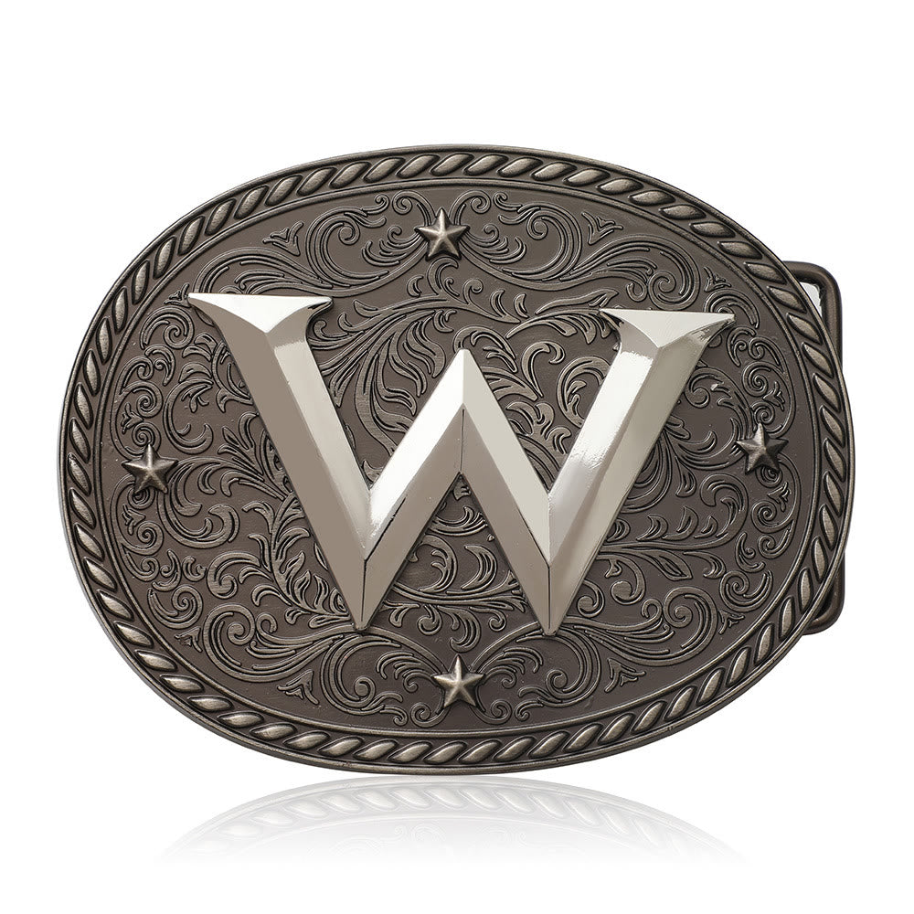 Cintura in pelle da uomo con fibbia argentata e iniziale fai da te senza tempo - W - Senza cintura - image 24