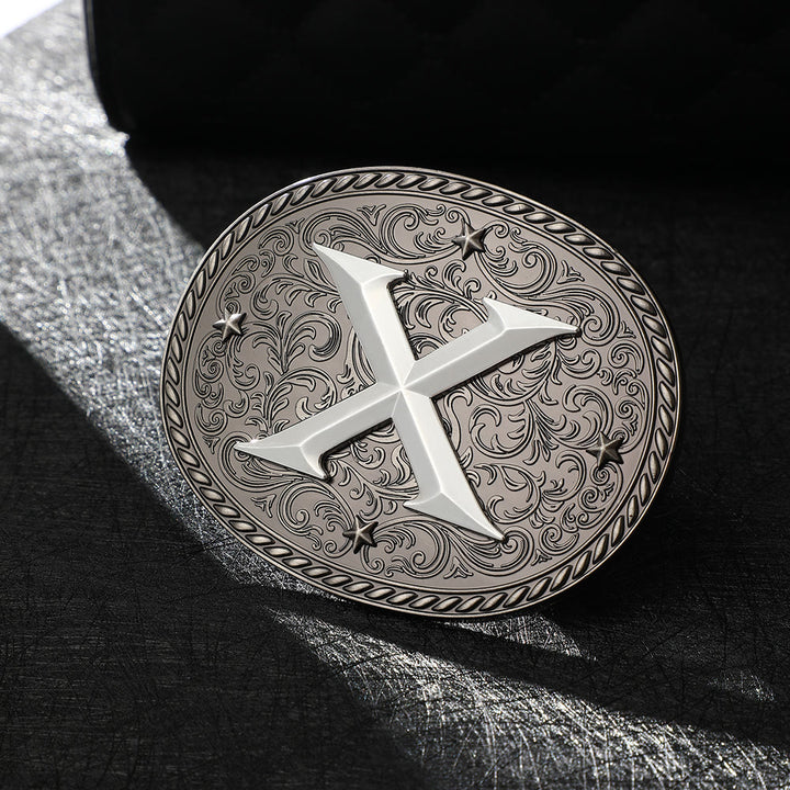 Cintura in pelle da uomo con fibbia argentata e iniziale fai da te senza tempo - X - Senza cintura - image 25