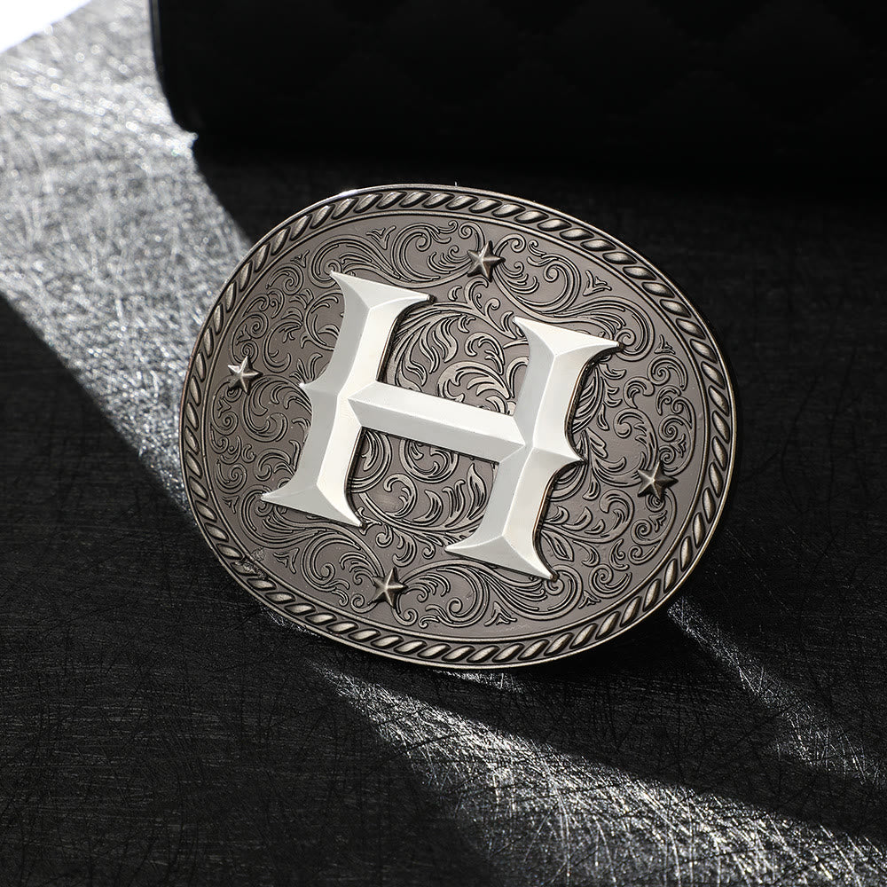 Cintura in pelle da uomo con fibbia argentata e iniziale fai da te senza tempo - H - Senza cintura - image 10