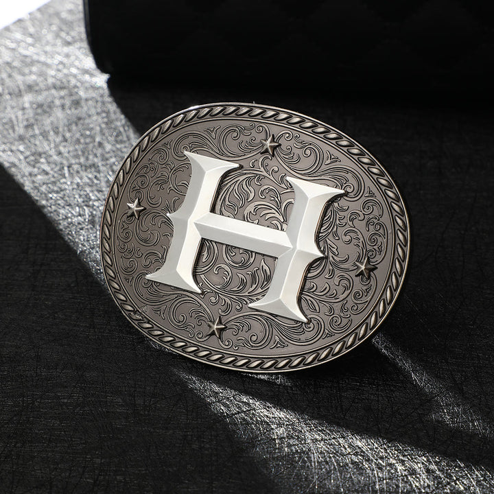 Cintura in pelle da uomo con fibbia argentata e iniziale fai da te senza tempo - H - Senza cintura - image 10