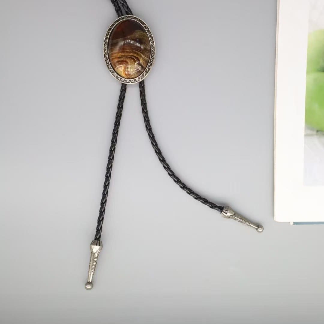 Cravatta Bolo retrò con struttura in metallo e venature del legno di agata - Marrone - image 0