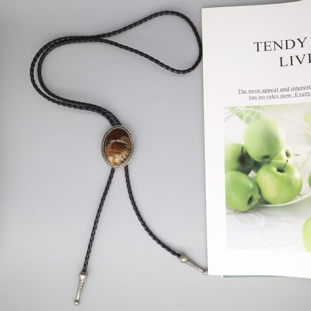 Cravatta Bolo retrò con struttura in metallo e venature del legno di agata - image 1