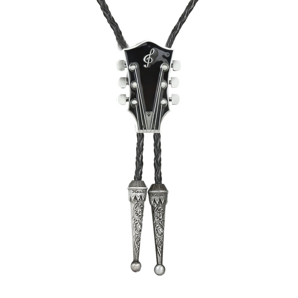 Cravatta Bolo con struttura in metallo retrò a forma di chitarra - Nero - image 5
