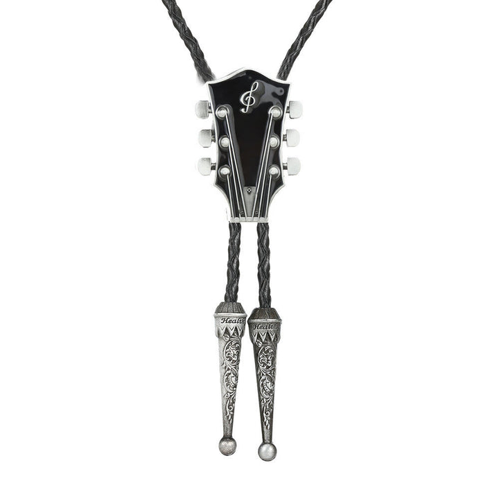 Cravatta Bolo con struttura in metallo retrò a forma di chitarra - Nero - image 5