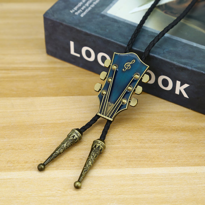 Cravatta Bolo con struttura in metallo retrò a forma di chitarra - Blu navy - image 0