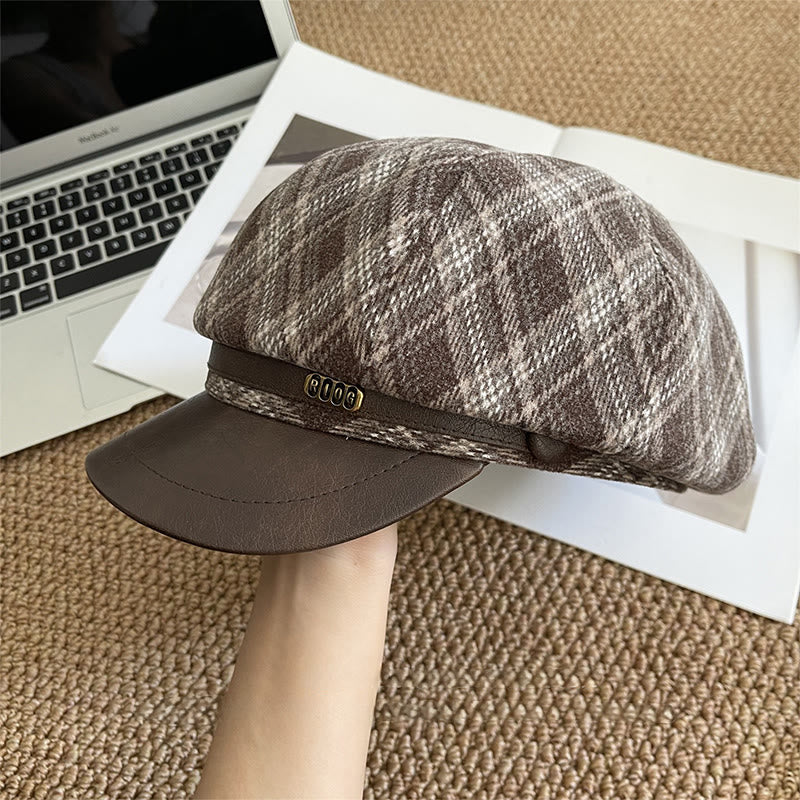 Cappello basco da donna con tesa in pelle a quadri - Bianco - Regolabile (22 - 22 7/8'') - image 2