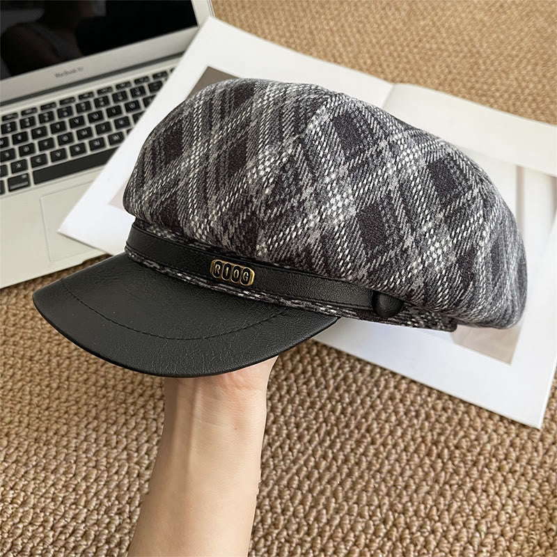 Cappello basco da donna con tesa in pelle a quadri - Nero - Regolabile (22 - 22 7/8'') - image 4