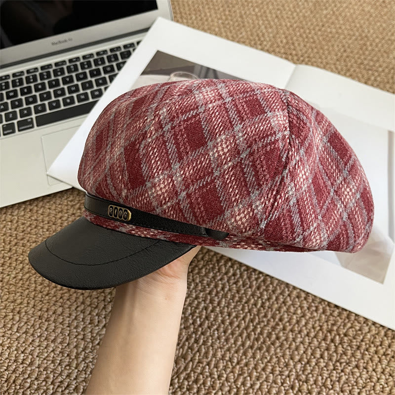Cappello basco da donna con tesa in pelle a quadri - Rosso - Regolabile (22 - 22 7/8'') - image 3