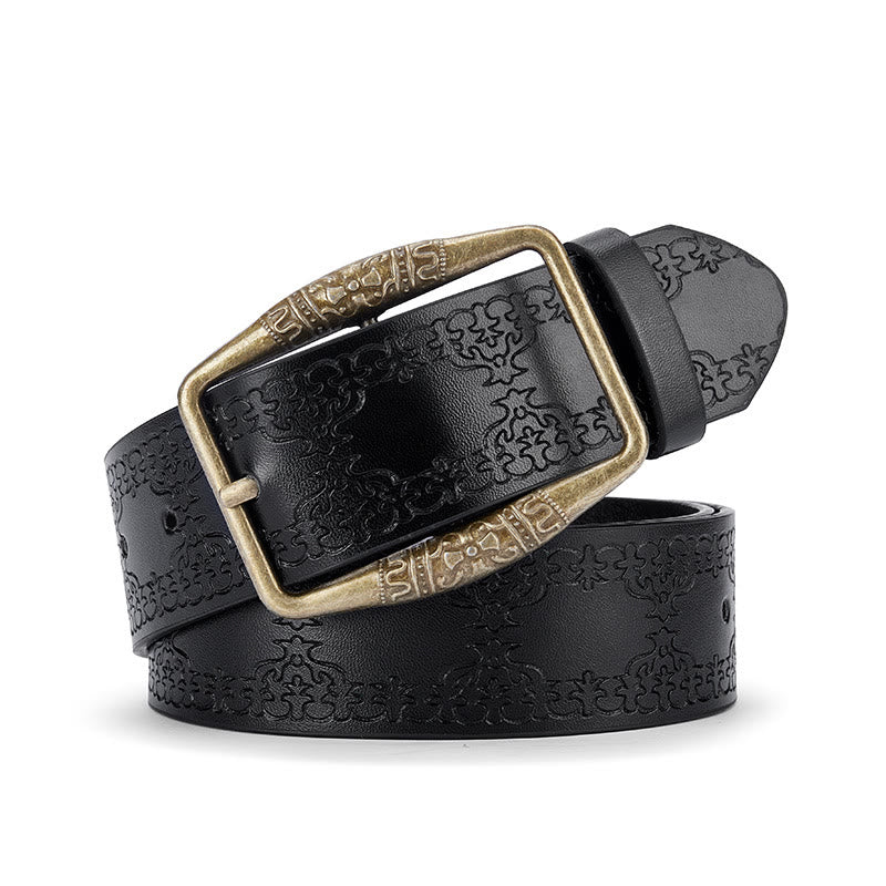 Cintura in pelle con fibbia decorativa con motivo retrò da uomo - Nero - 42 - image 2