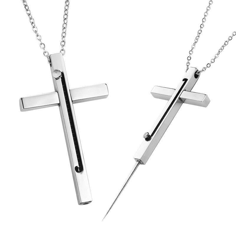 Collana con ciondolo a forma di croce con ago portatile - Argento - image 4