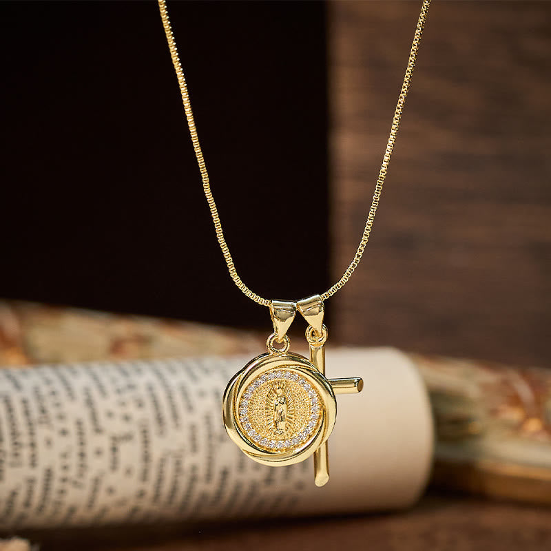 Collana con doppio ciondolo a forma di sigillo e croce in metallo color oro lucido - Stile n. 1 - image 0