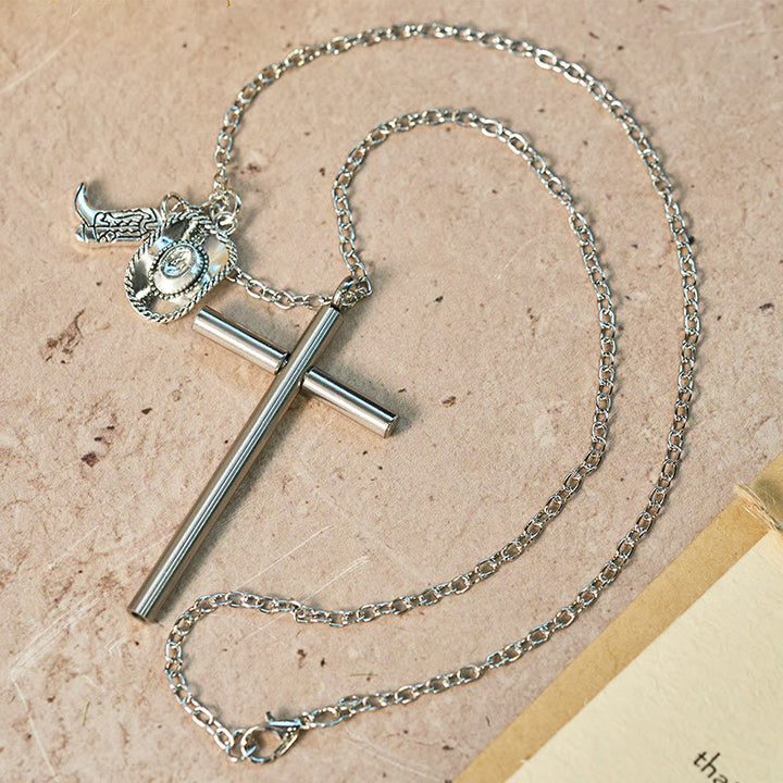 Collana con ciondolo in argento e ago per autodifesa con croce EDC - image 2