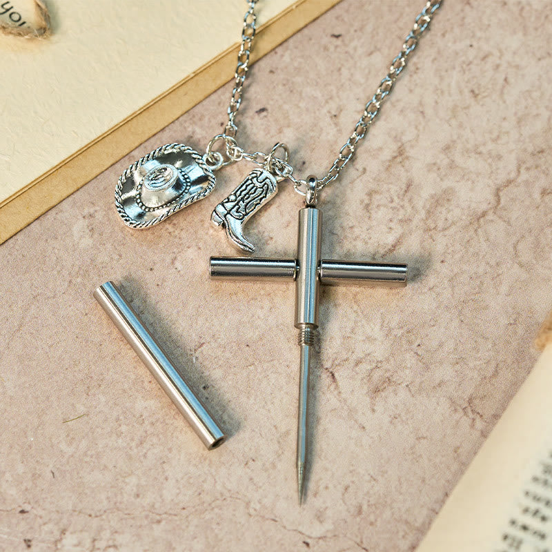 Collana con ciondolo in argento e ago per autodifesa con croce EDC - image 1