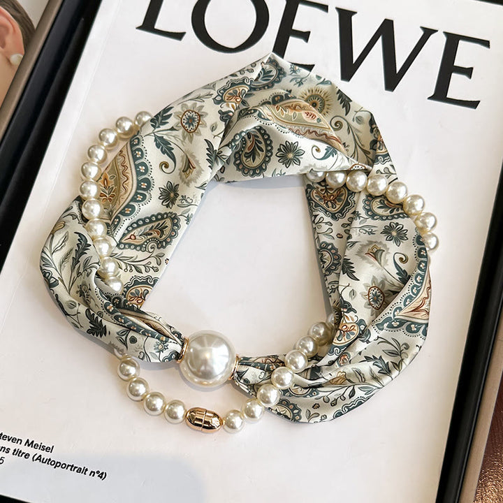 Collana con sciarpa e perle artificiali con chiusura magnetica da donna - Paisley verde scuro - image 9