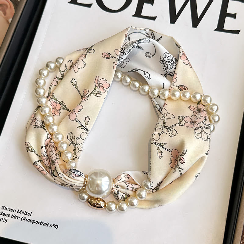 Collana con sciarpa e perle artificiali con chiusura magnetica da donna - Fiore di pesco beige - image 14