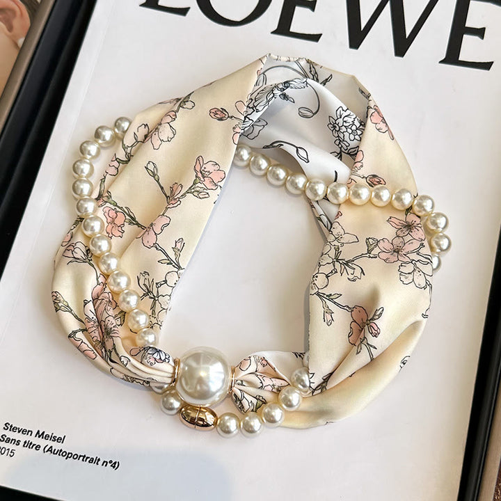 Collana con sciarpa e perle artificiali con chiusura magnetica da donna - Fiore di pesco beige - image 14