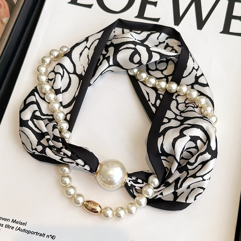 Collana con sciarpa e perle artificiali con chiusura magnetica da donna - Rosa nera - image 7