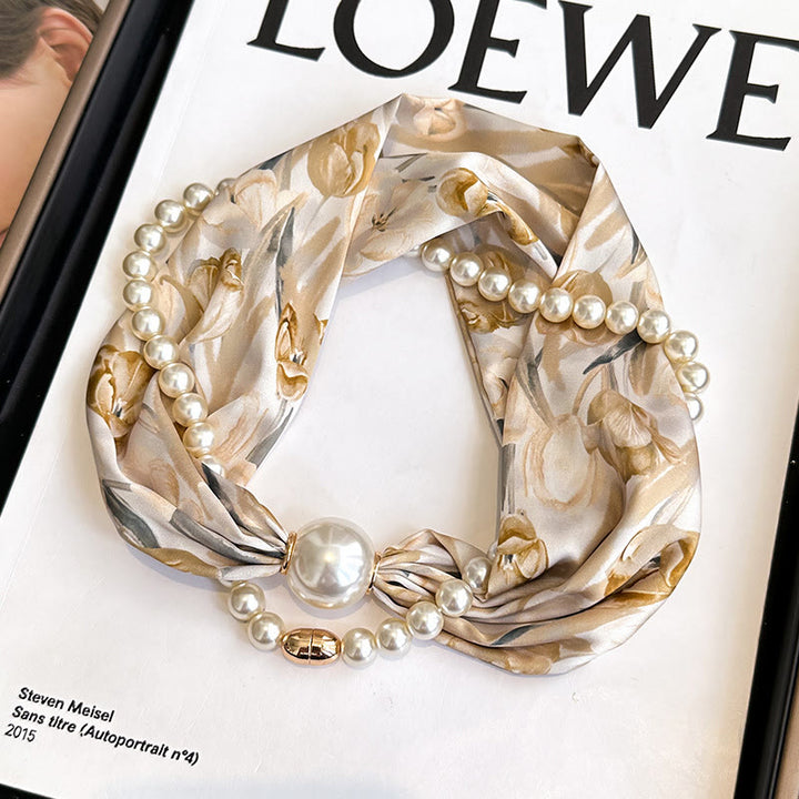 Collana con sciarpa e perle artificiali con chiusura magnetica da donna - Tulipano di caffè - image 15