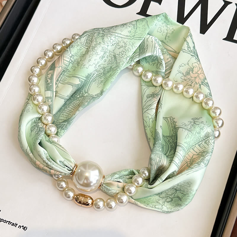 Collana con sciarpa e perle artificiali con chiusura magnetica da donna - Verde chiaro - image 6