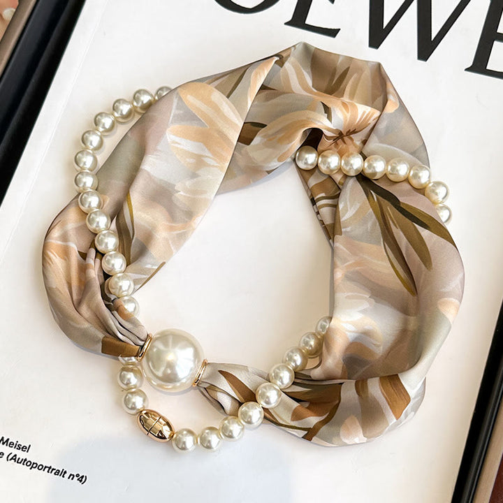 Collana con sciarpa e perle artificiali con chiusura magnetica da donna - Giglio di caffè - image 12