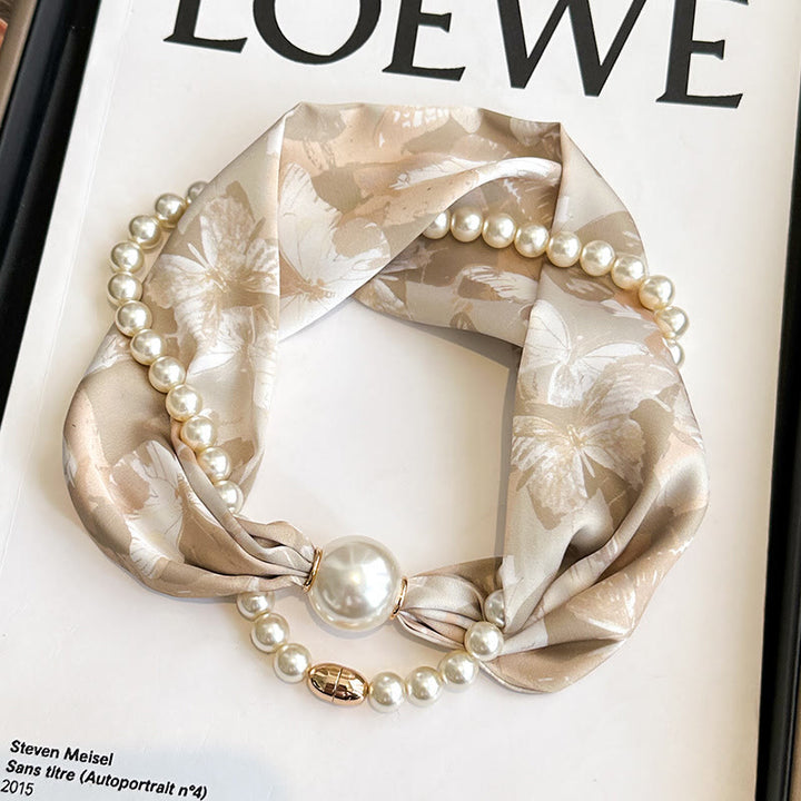 Collana con sciarpa e perle artificiali con chiusura magnetica da donna - Farfalla del caffè - image 0