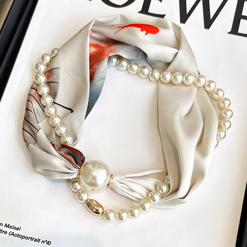 Collana con sciarpa e perle artificiali con chiusura magnetica da donna - Pesce Koi avorio - image 10