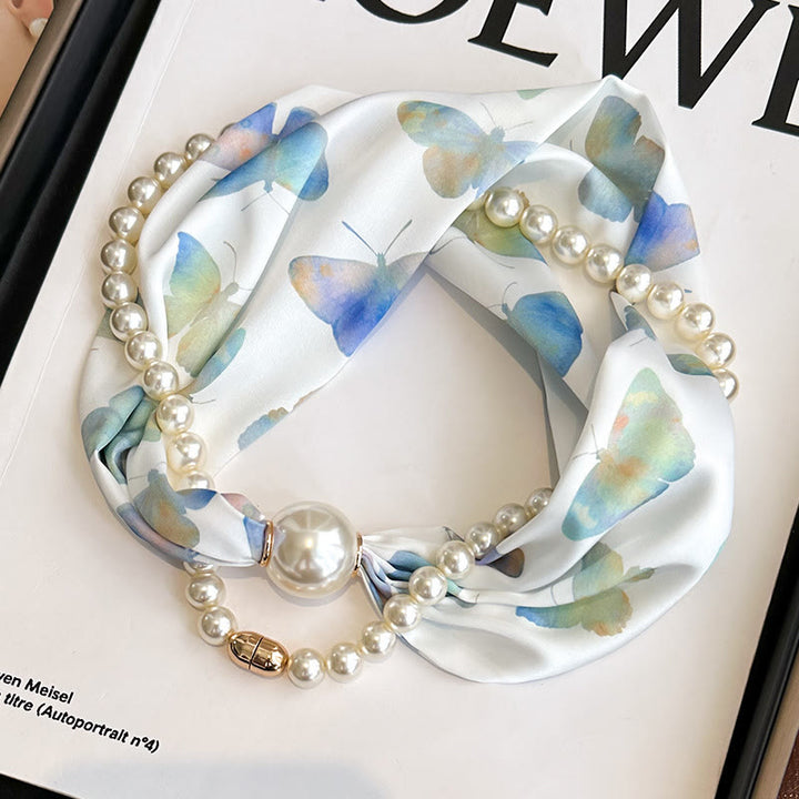 Collana con sciarpa e perle artificiali con chiusura magnetica da donna - Farfalla blu - image 5