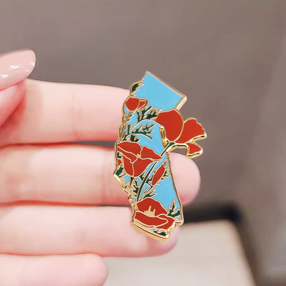Spilla smaltata con papaveri della California in oro - image 2