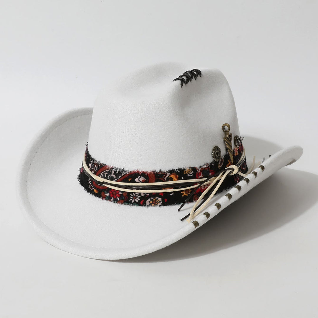 Cappello da cowboy con piume in stile western e finiture sfrangiate - Bianco - M (22"-22 7/8") - image 4