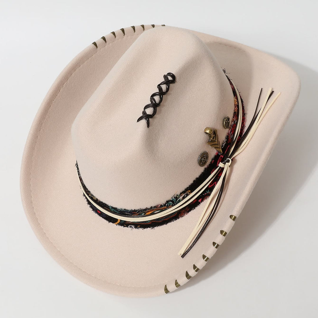 Cappello da cowboy con piume in stile western e finiture sfrangiate - image 1