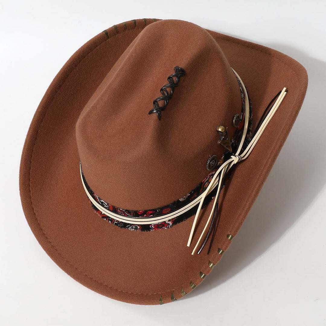 Cappello da cowboy con piume in stile western e finiture sfrangiate - image 7