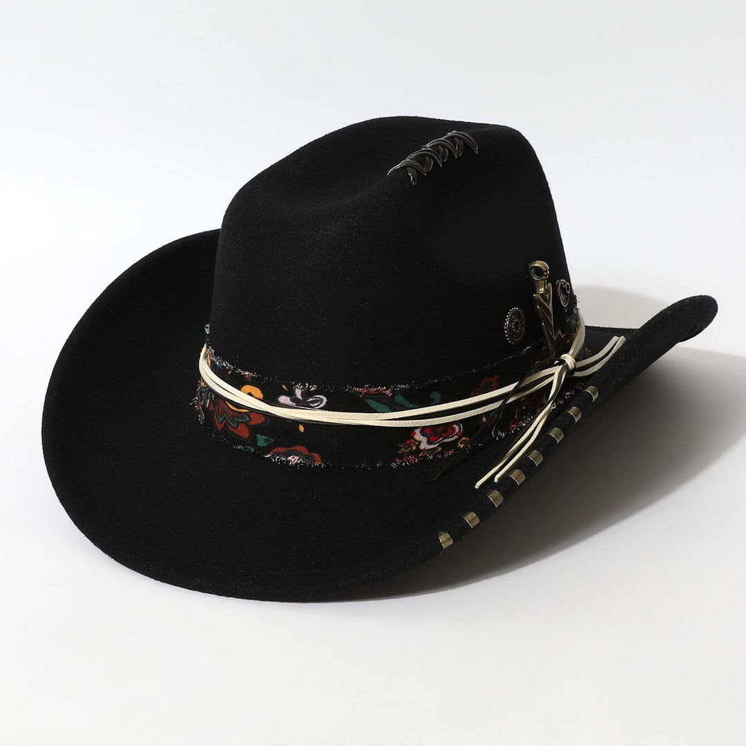 Cappello da cowboy con piume in stile western e finiture sfrangiate - Nero - M (22"-22 7/8") - image 2