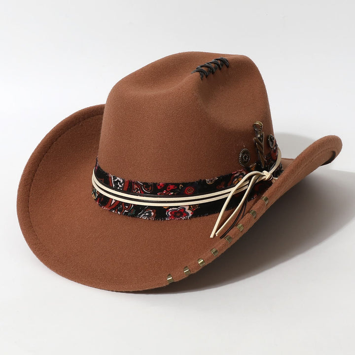 Cappello da cowboy con piume in stile western e finiture sfrangiate - Marrone - M (22"-22 7/8") - image 6