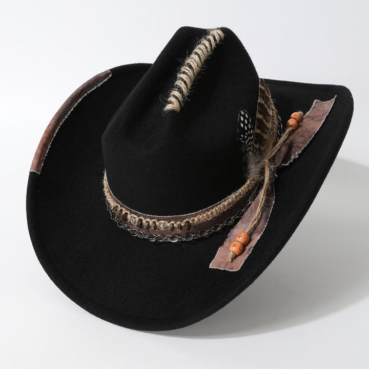 Cappello da cowboy in stile western con catena in pelle e piume - image 3