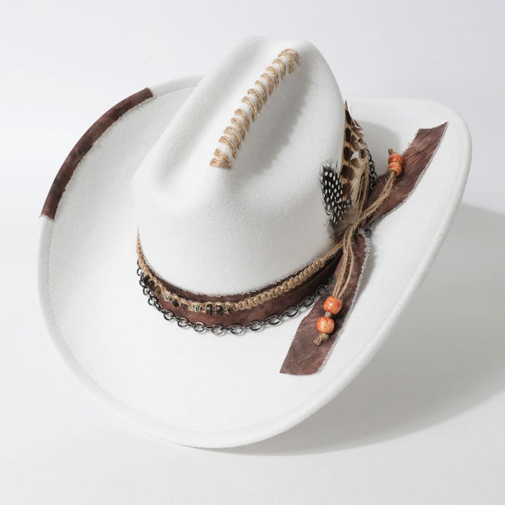 Cappello da cowboy in stile western con catena in pelle e piume - image 1