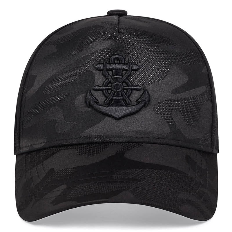 Cappellino da baseball con pannello in rete mimetica ricamato con ancora - image 1