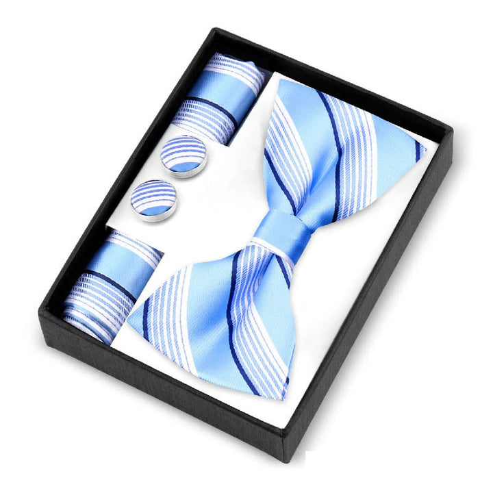 Set da 3 pezzi da uomo con papillon, gemelli e fazzoletto da taschino con motivo Paisley - Azzurro chiaro - image 0