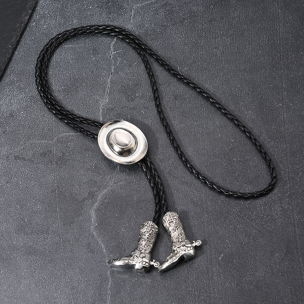 Cravatta Bolo con medaglione e punta dello stivale da cowboy occidentale - Argento - image 0