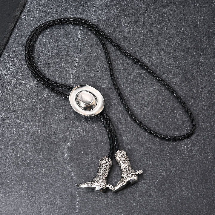 Cravatta Bolo con medaglione e punta dello stivale da cowboy occidentale - Argento - image 0