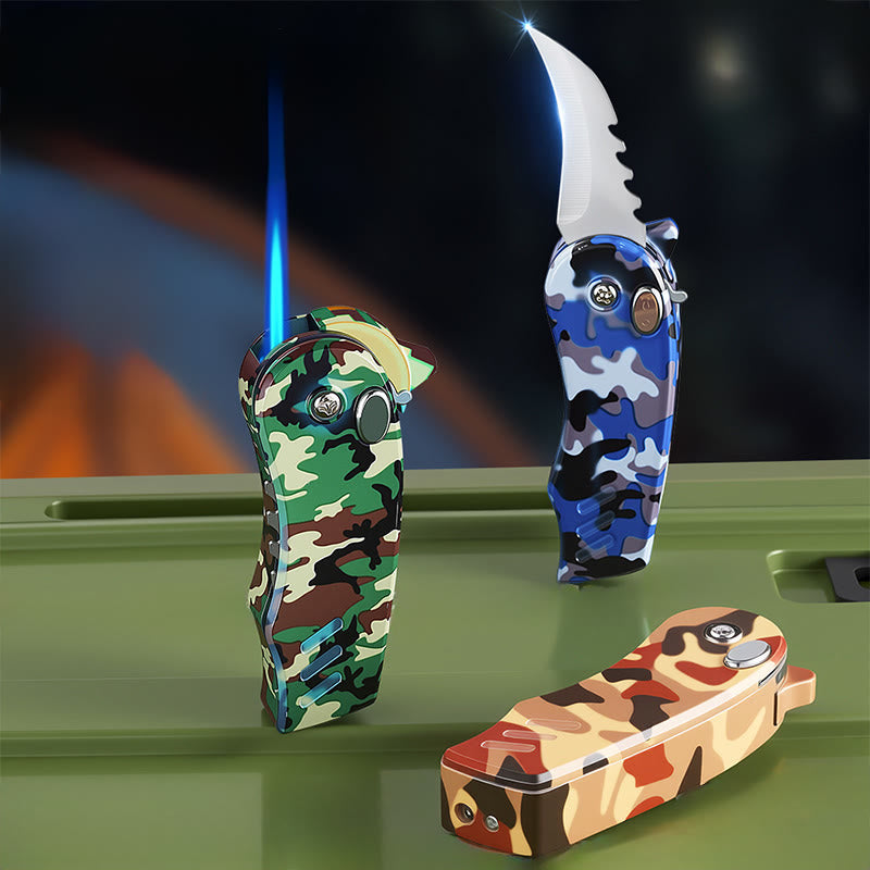 Coltello pieghevole EDC 2 in 1, accendino a butano in lega - image 4