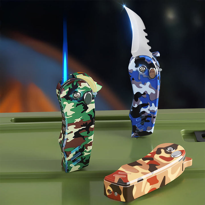 Coltello pieghevole EDC 2 in 1, accendino a butano in lega - image 4