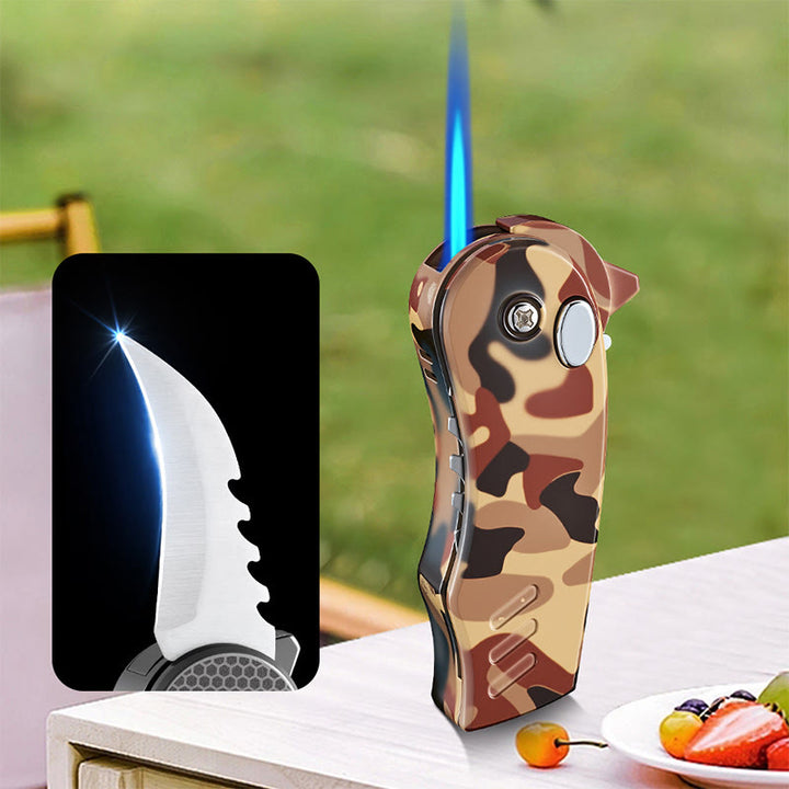 Coltello pieghevole EDC 2 in 1, accendino a butano in lega - Marrone - image 9