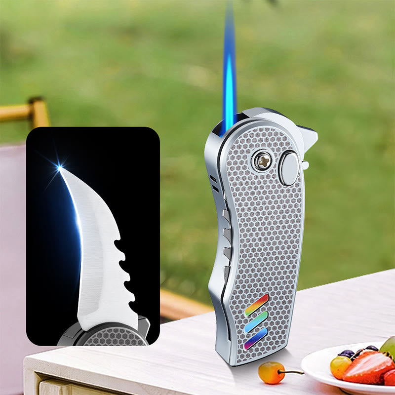 Coltello pieghevole EDC 2 in 1, accendino a butano in lega - Argento - image 5