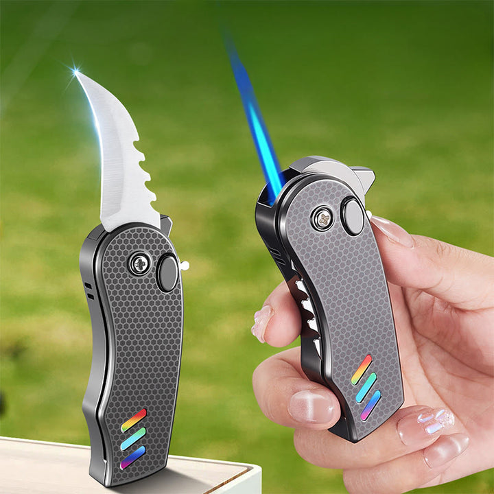 Coltello pieghevole EDC 2 in 1, accendino a butano in lega - Nero - image 0